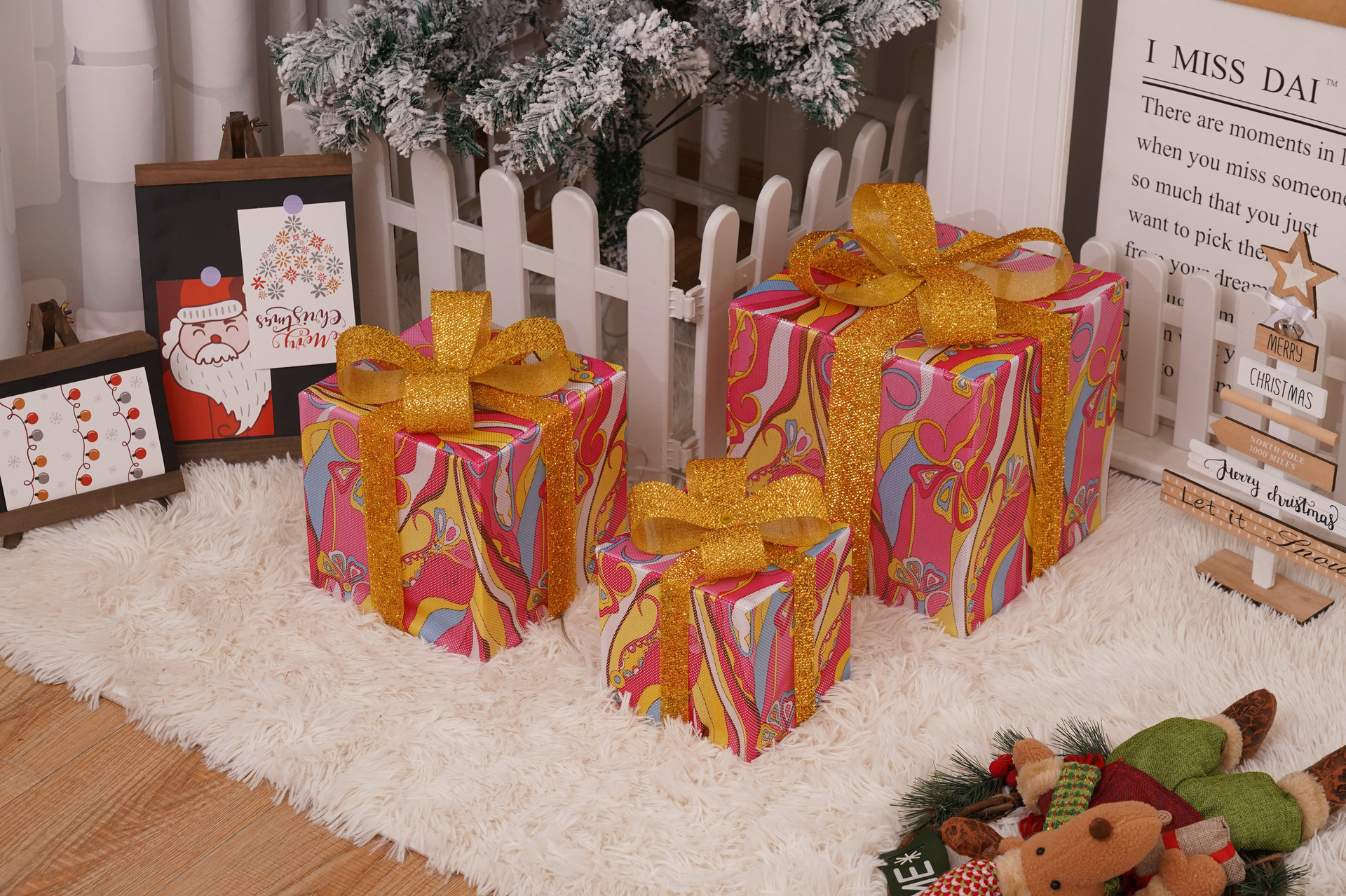 Luces navideñas nuevas de 2025, juego de tres piezas en caja de regalo navideña, productos navideños, accesorios de decoración para fiestas de cumpleaños, adornos.