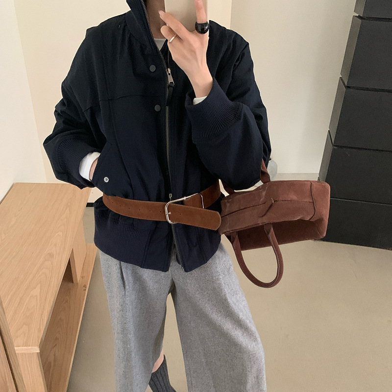 韩国东大门2025秋新休闲简约气质立领宽松显瘦百搭棉服夹克外套女|undefined