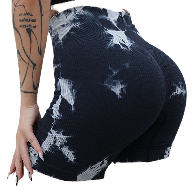 Seamless en stock yoga fitness pantalones hilo cintura alta apretado melocotón cadera levantar tres pantalones tie-dyed medias deportivas