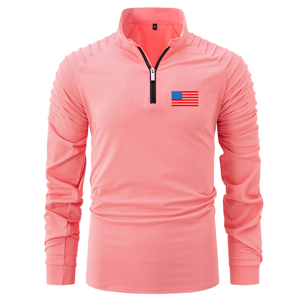 Monochrome Men's Casual Long-sleeve Polo Shirt Stand-up Collar_voghion.com