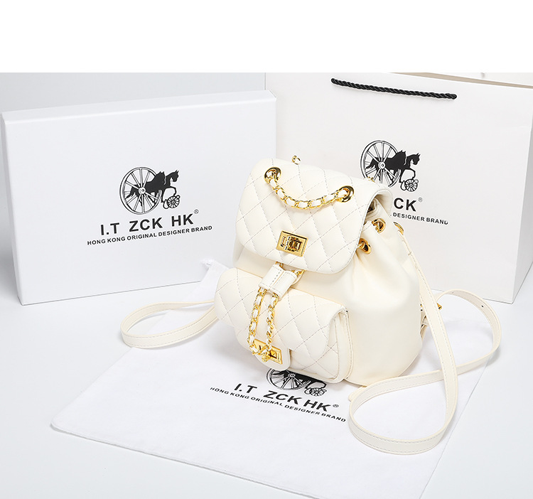 Ba lô nữ mini da phong cách kim cương dây xích cao cấp — Màu trắng, Màu đen, Màu hồng chi tiết 4