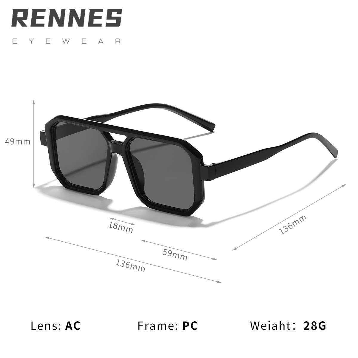 2023 nuevo europeo y americano personalizado gafas de sol ins estilo doble haz gran marco gafas de sol moda femenina transfronteriza 97138