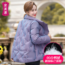 【新国标】2025冬妈妈装90鸭绒羽绒服绣花渐变外套开衫中老年女装
