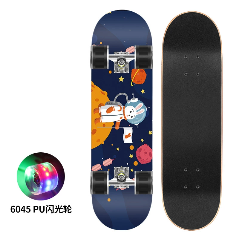 Polyurethane flash skateboard, 80×20 cm, double-kick deck, 6045 PU wheels, 300 lb load