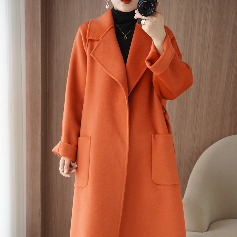 100%纯羊毛双面呢羊绒大衣女冬中长款宽松时尚加厚女士羊毛呢外套|undefined