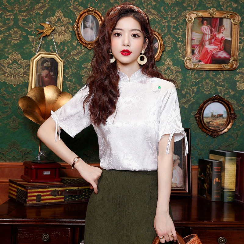 Реализув 2025 новый летний атласный диск пряжка новая китайская национальная рубашка с короткими рукавами