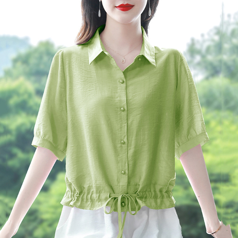 Cotton Linen Shirt Women's Summer 2024 New Style Belly Covering Top Fashion Elegant Small Shirt Short Sleeve Shirt Cotton Linen Shirt Women's Summer 2024 New Style Belly Covering Top Fashion Elegant Small Shirt Short Sleeve Shirt