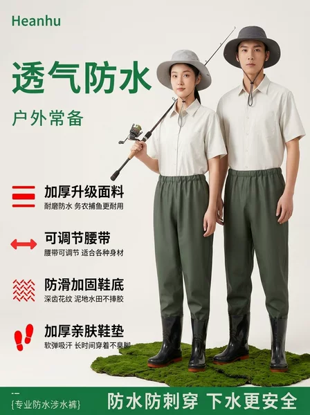 Ultra-light waist-high wading pants for fishing, field work, and rice planting, waterproof pants, durable rain pants, rain boots for men and women for beachcombing