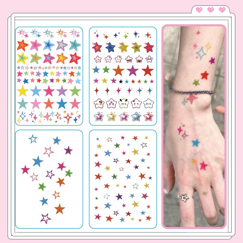 Glitter Colorful Star Small Fresh Waterproof Music Festival Face Tattoo Sticker Arm High-Value Long-Lasting Female Simulation Sticker Glitter Colorful Star Small Fresh Waterproof Music Festival Face Tattoo Sticker Arm High-Value Long-Lasting Female Simulation Sticker