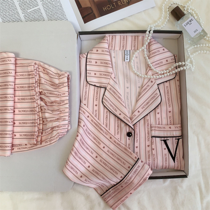 Spring and summer new silk pajamas ong sleeped pants