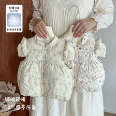 女宝羽绒马甲秋冬女童碎花无袖羽绒外套加厚保暖婴幼儿外出服 a类