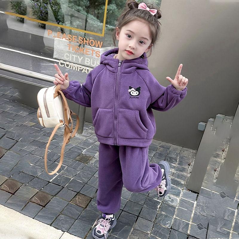 女童秋冬加绒卫衣套装儿童奥粒绒加厚两件套宝宝防风保暖外穿套装