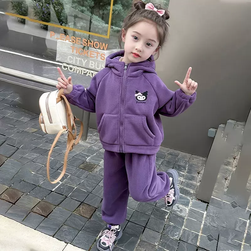 女童秋冬加绒卫衣套装儿童奥粒绒加厚两件套宝宝防风保暖外穿套装