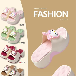 一脚蹬厚底KT小猫图案一字拖女防滑坡跟少女休闲凉拖鞋NO-08+80