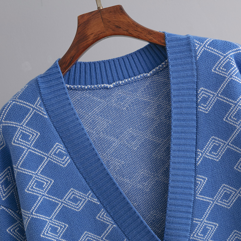 Roupas femininas plus size roupas femininas outono e inverno jacquard contraste cor solto suéter longo casaco cardigan_voghion.com