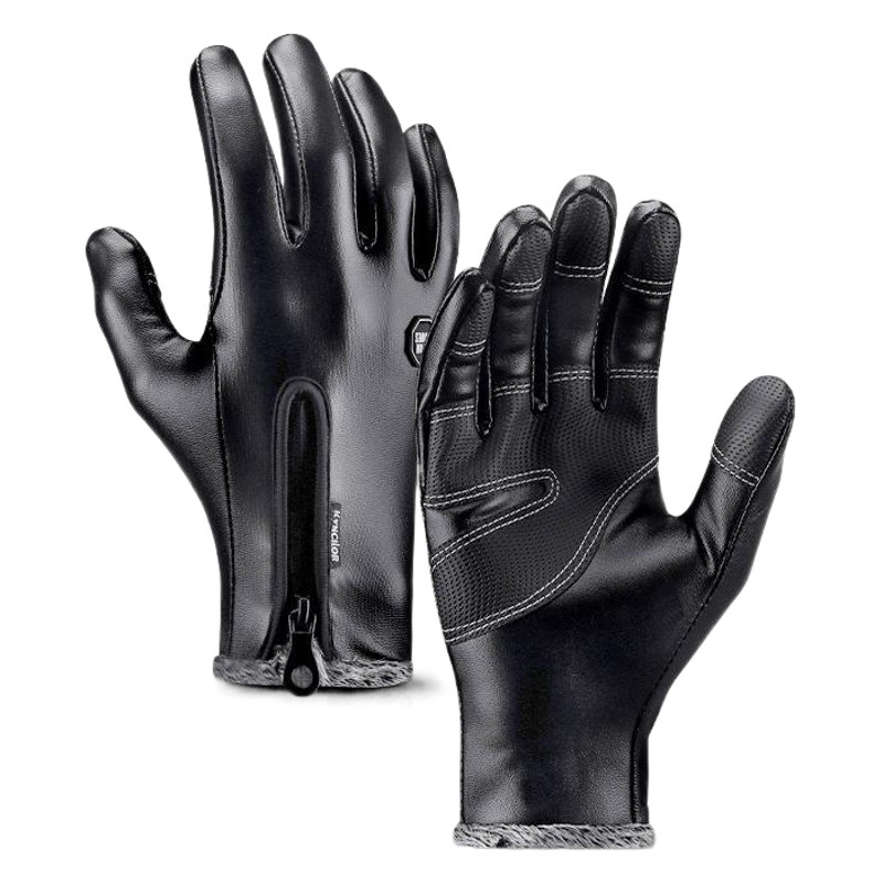 Guantes de moto para hombre y mujer, de cuero PU, cálidos para otoño e invierno, resistentes al viento y al agua, con forro polar, gruesos para protección contra el frío.