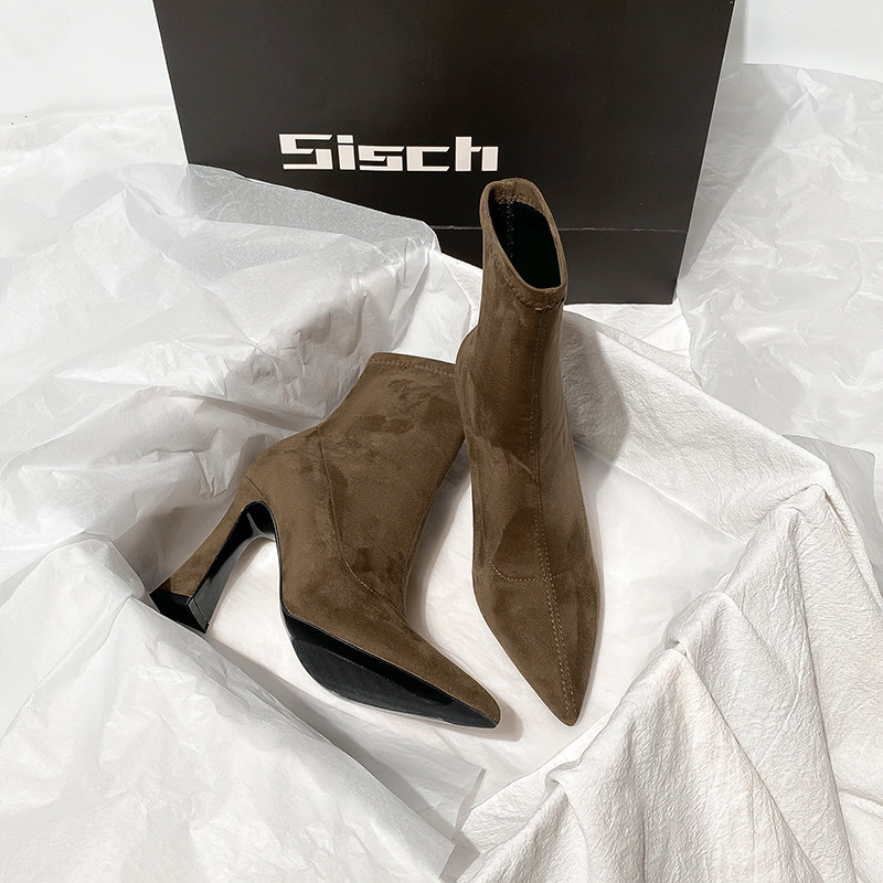 Damen Stiefel In Schwarz Aus Wildleder Mit Spitzem Absatz_voghion.com