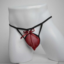 批发供应男士性感情趣内裤  蝴蝶结开裆珠珠按摩男士丁字裤 代发