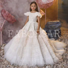 儿童礼服2026新款中大童白色蛋糕裙模特走秀舞台演出服装工厂直销