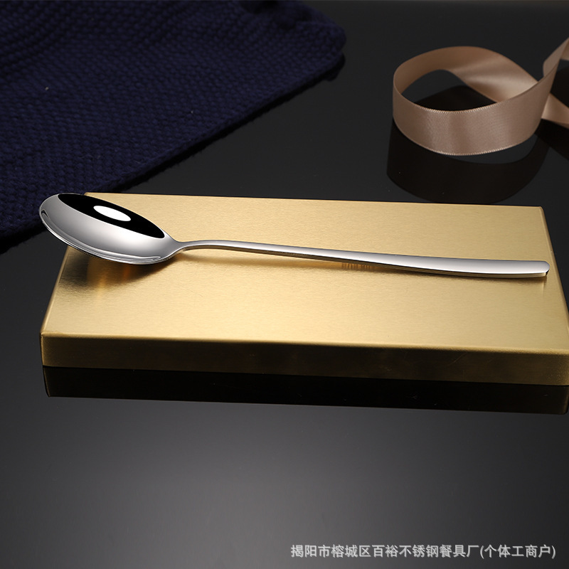 304 ステンレス鋼スプーン家庭用食器韓国スプーン食事スプーンロングハンドル肥厚スプーンコーヒー撹拌ラウンドスプーン|undefined