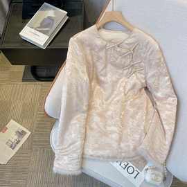 秋冬新款减龄打底衫上衣潮新中式时尚圆领盘扣长袖加绒保暖衬衫女