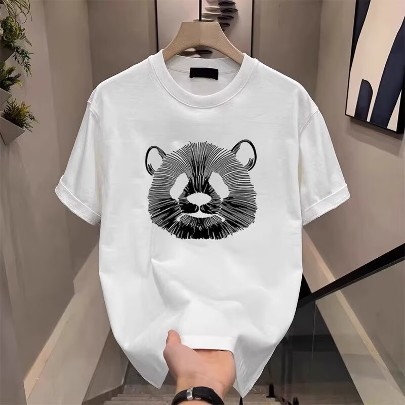Bear print boys' short-sleeved T-shirt, plus size, thin cotton summer T-shirt for chubby kids.