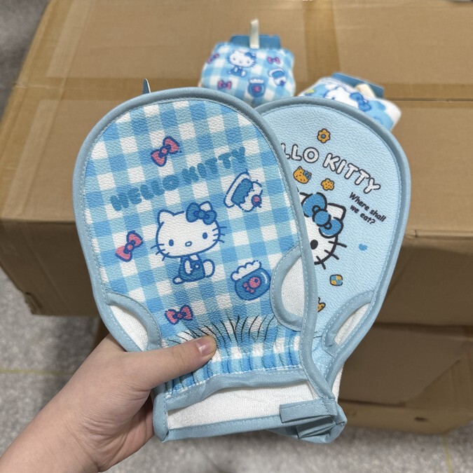 ブルーチェック柄猫バスタオル、両面泥こすり加工品、漫画バスタオル、家庭用子供用背中こすり加工品卸売|undefined