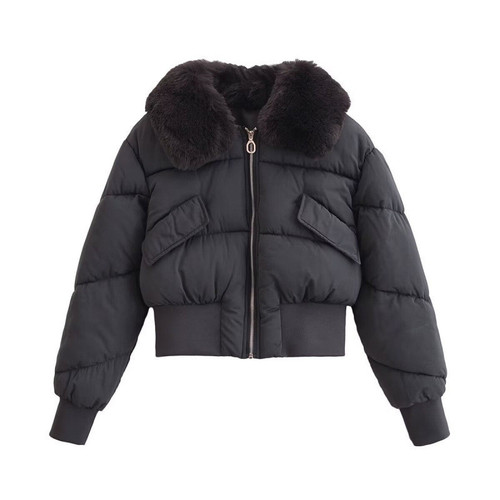 Cross-border 2024 Winter European and American Style Cross-border Women's Fashion Personalized Detachable Fur Collar Short Cotton Padded Jacket Coat 09 68