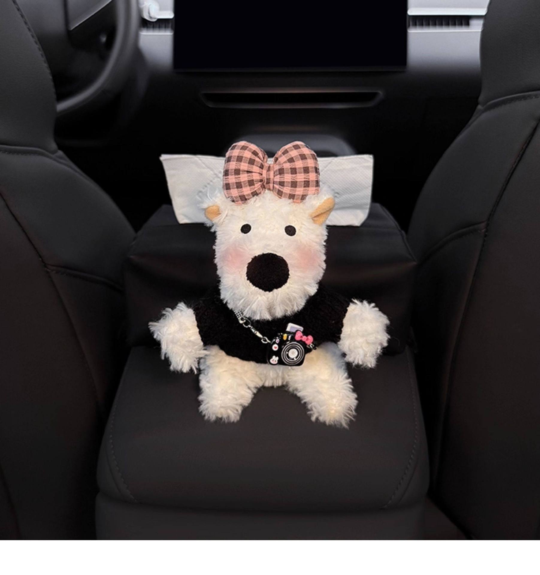 New West Highland Car Armrest Box Tissue Box Storage Car Tissue Holder Seat Tissue Bag Decoration Cute for Women