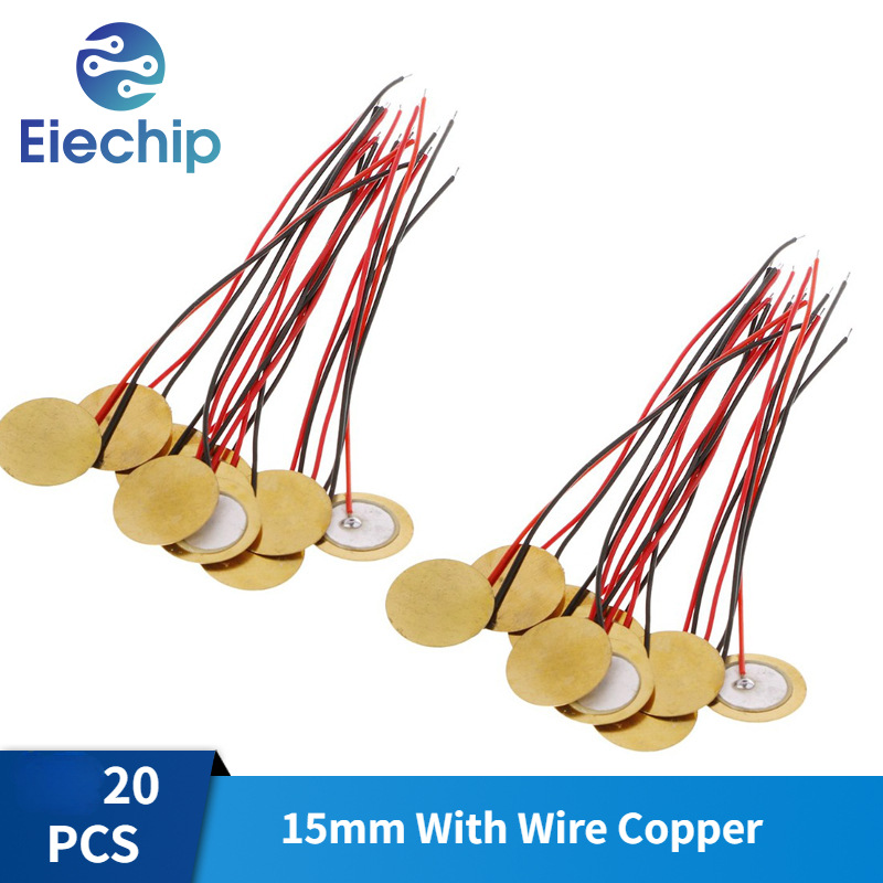 20pcs15mm压电元件蜂鸣器蜂鸣片/发声器传感器触发鼓盘带导线套件