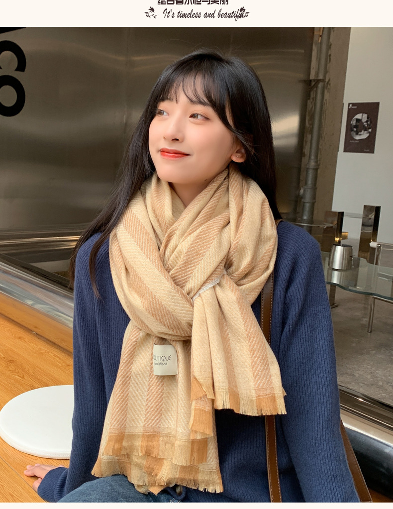 Short Beard Striped Scarf Korean Version Of The Double-sided Fashion Thickening Warm Long Shawl Student Bib display picture 17