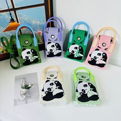 可愛熊貓針織手機包女卡通韓版百搭單肩斜跨包出遊零錢包小手提包