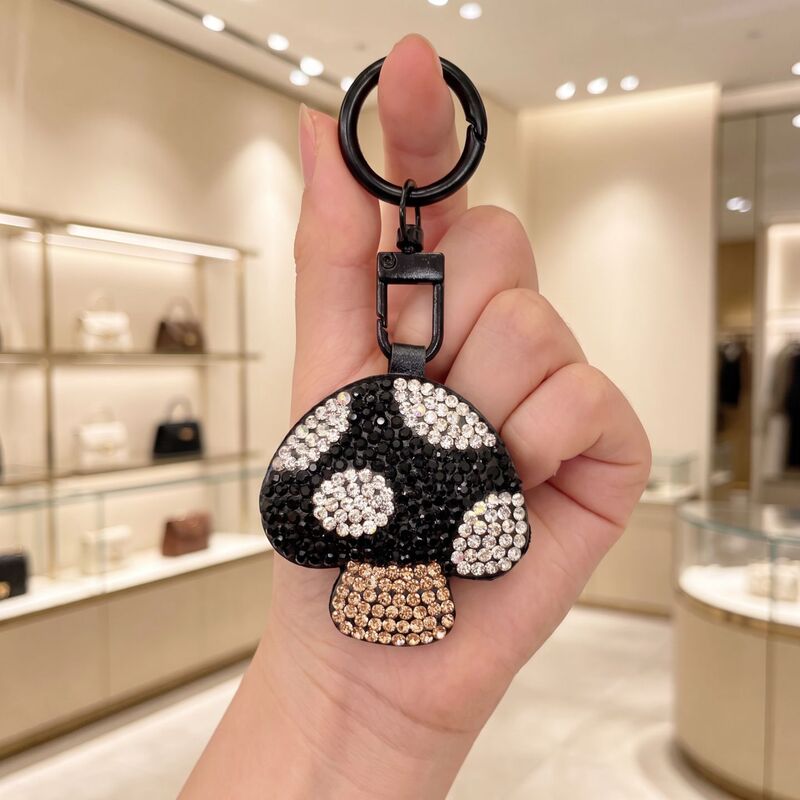 Cross-border, lightweight, and luxurious creative mushroom-shaped keychain with diamond embellishments, fashionable PU material, exquisite Korean and Japanese-style bag charm, and a cute accessory for girls Cross-border, lightweight, and luxurious creative mushroom-shaped keychain with diamond embellishments, fashionable PU material, exquisite Korean and Japanese-style bag charm, and a cute accessory for girls