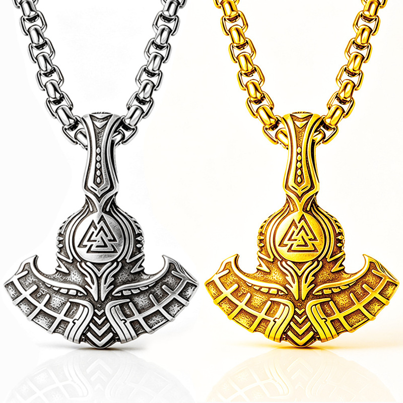 2025 Amazon Nordic Style Viking Tomahawk Titanium Steel Pendant Triangle Geometric Stainless Steel Necklace Men Wholesale