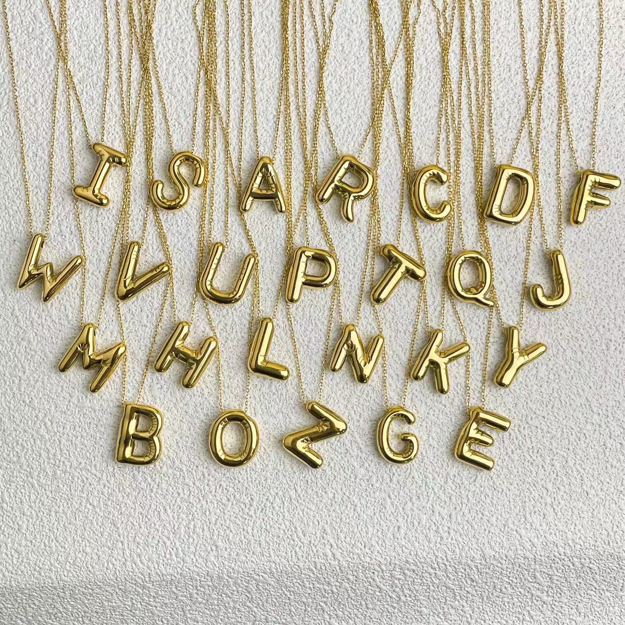 Necklace Classification Fashion Balloon Letter Necklace Titanium Steel 26 English Letter Necklace 3D Three-Dimensional Gold Plating Non-Fading