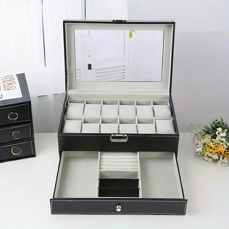 Caja de exhibición universal de cuero PU para relojes, embalaje portátil de alta gama para almacenamiento de múltiples relojes, ideal para dropshipping transfronterizo.