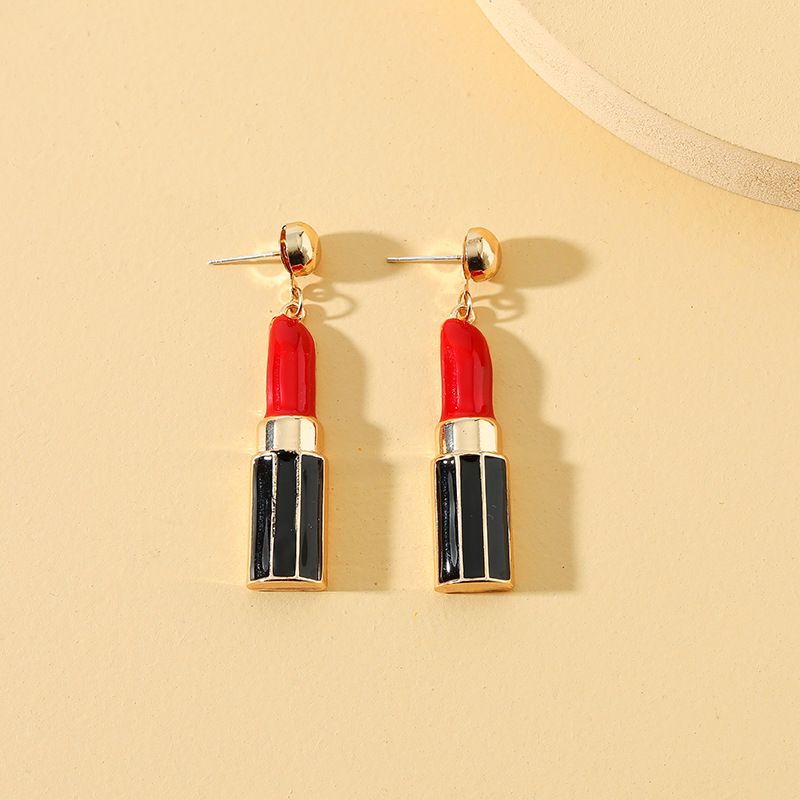 New Red Lipstick Alloy Earrings Wholesale display picture 5