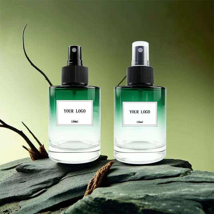 130ml圆柱形化妆品绿白色渐变玻璃乳液分装瓶精油瓶空瓶加厚瓶底