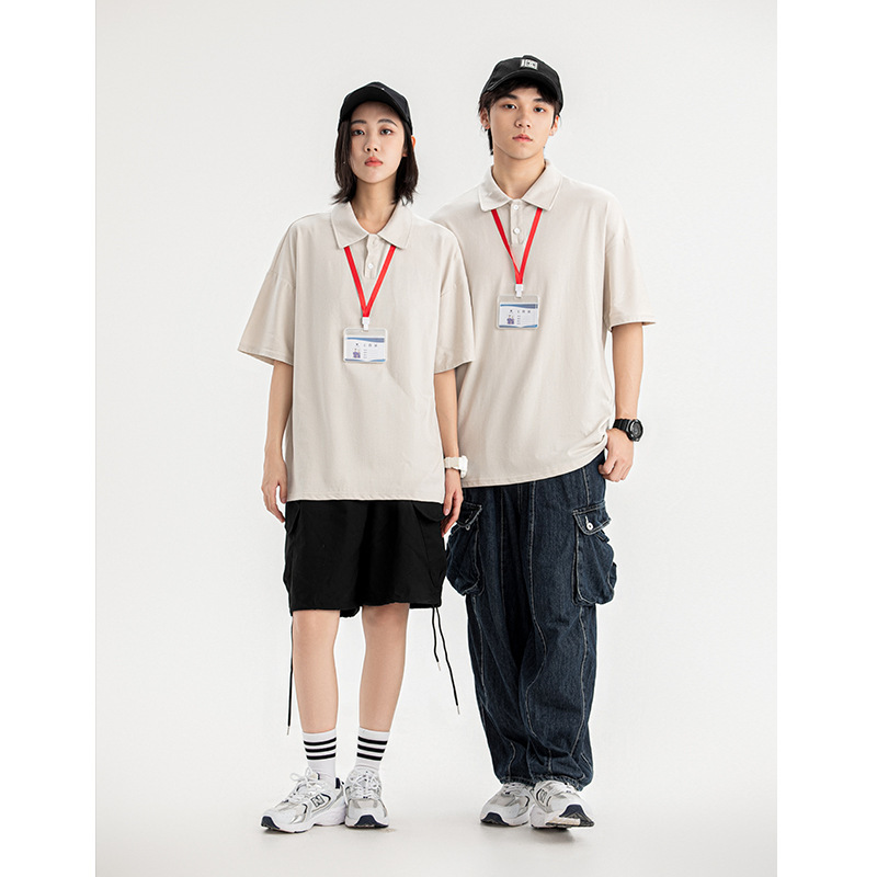 250G平織り双糸精梳純綿ドロップショルダーラペルポロシャツ半袖Tシャツメンズトレンドブランド無地Tシャツライトトレンド|undefined