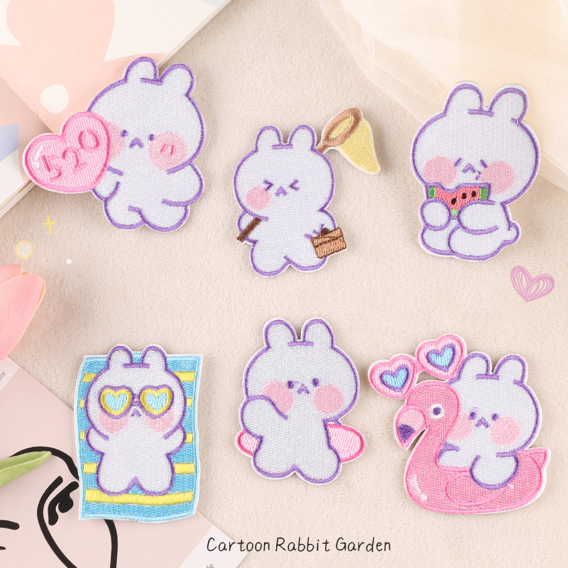 朵酷电脑绣花标手工DIY补丁贴兔子刺绣贴服装辅料DIY配饰手账布贴