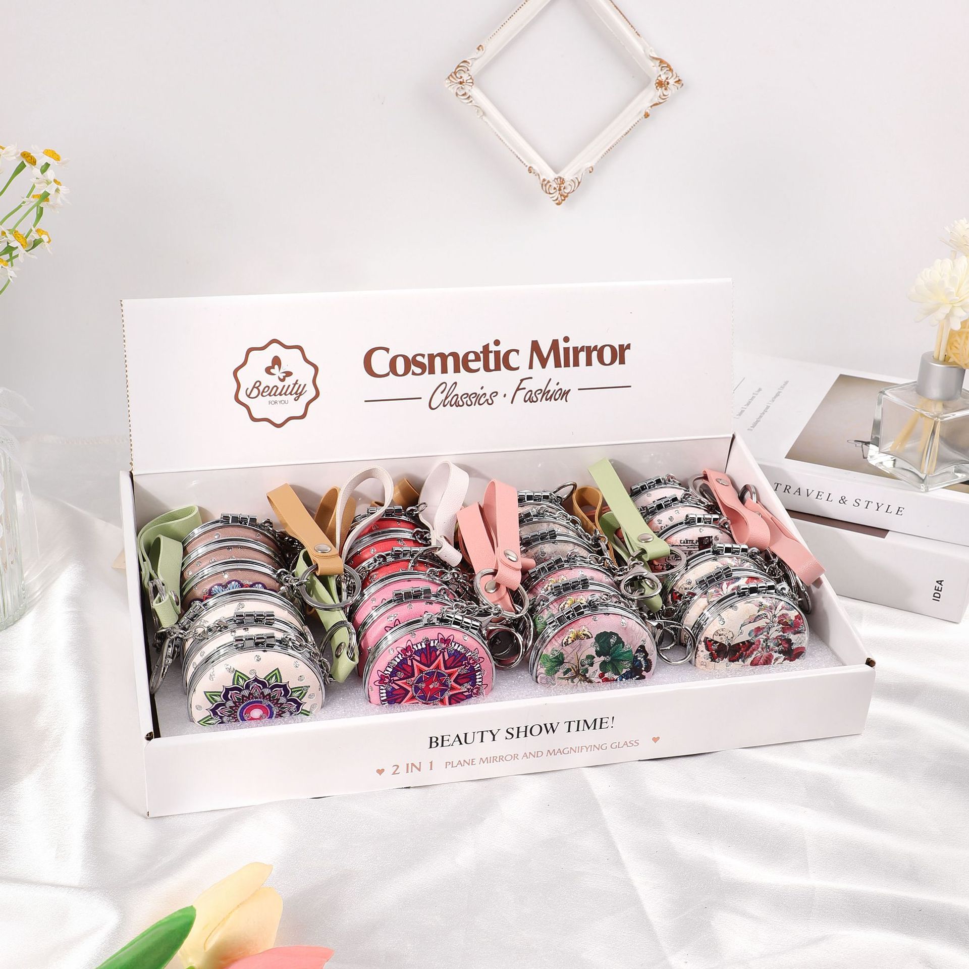 Mini bolso colgante de llavero cuadrado redondo, bolso de espejo, espejo portátil, espejo de bricolaje, espejo pequeño, colgante de venta caliente