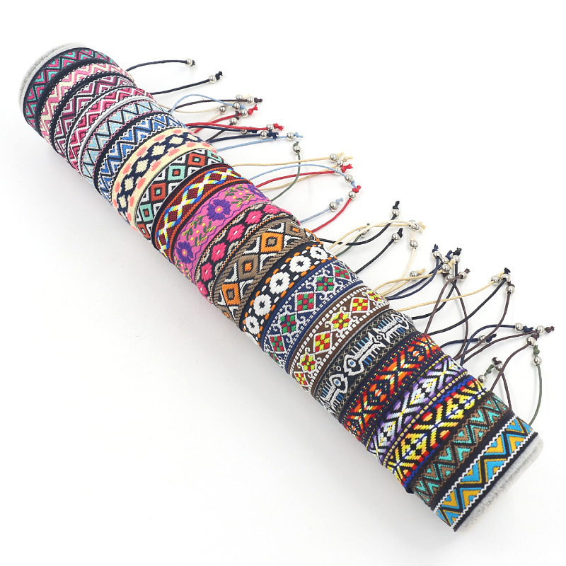 Ethnic Style Diamond Triangle Geometric Jacquard Ribbon Bracelet Bohemian Bracelet Lace Woven Wrist Band