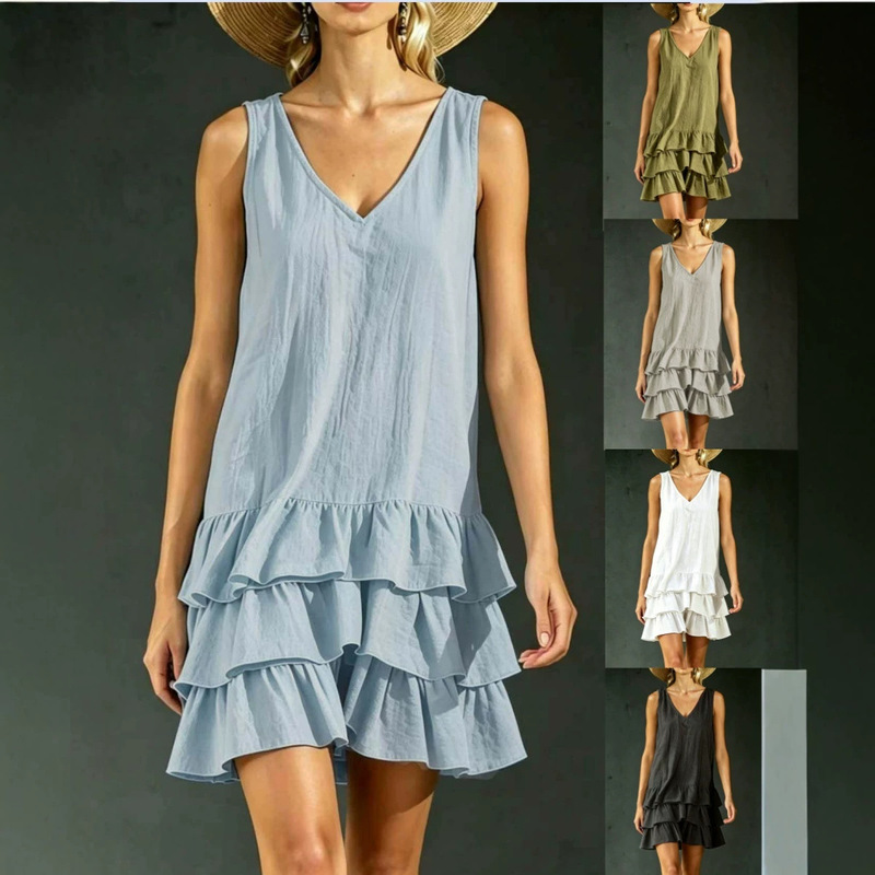 2026 Summer New Amazon European and American Cross-Border Sexy V-Neck Dress Women's Fashion Patchwork Sleeveless Dress 2026 Summer New Amazon European and American Cross-Border Sexy V-Neck Dress Women's Fashion Patchwork Sleeveless Dress