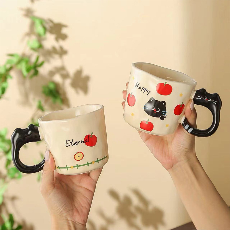 新款喵趣苹果陶瓷杯马克杯高颜值办公家用牛奶杯水杯咖啡杯伴手礼|undefined