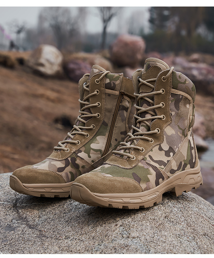 Große Kampfstiefel Mittelgroße Arbeitskleidung Outdoor-Wanderschuhe Bergsteigerschuhe Rutschfeste tragbare taktische Stiefel_voghion.com
