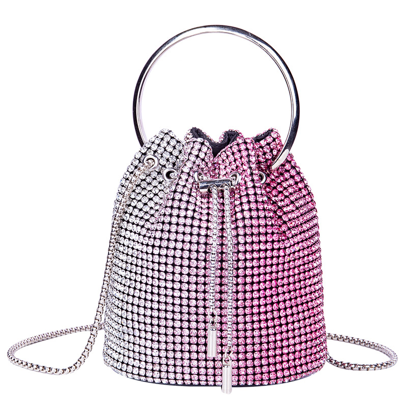 Women's Rhinestone Shoulder Bag Versatile Mini Bucket Handbag_voghion.com