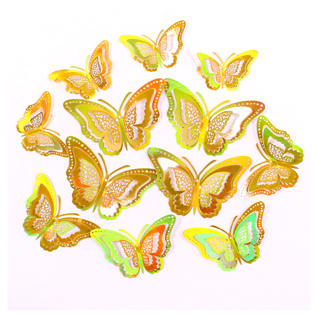 Fábrica al por mayor 12 pegatinas de pared de mariposas huecas hogar festivo decoración navideña decoración mariposa tridimensional 3D