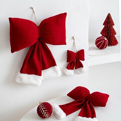 国境を越えた新しいクリスマスのぬいぐるみの蝶結びの工芸品のシーンは道具のクリスマスツリーのペンダントを配置して卸売りを飾ります。