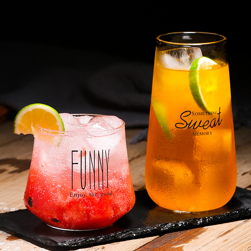 网红创意玻璃杯水杯子透明耐热饮料果汁杯女家用北欧风奶茶杯