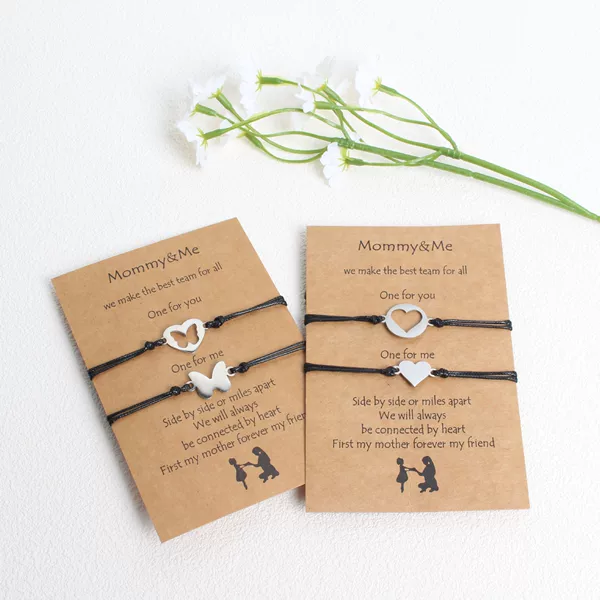 Cross-Border New Style Stainless Steel Hollow Woven Bracelet European and American Personalized Creative Mother's Day Gift Card Bracelet 2-Piece Set